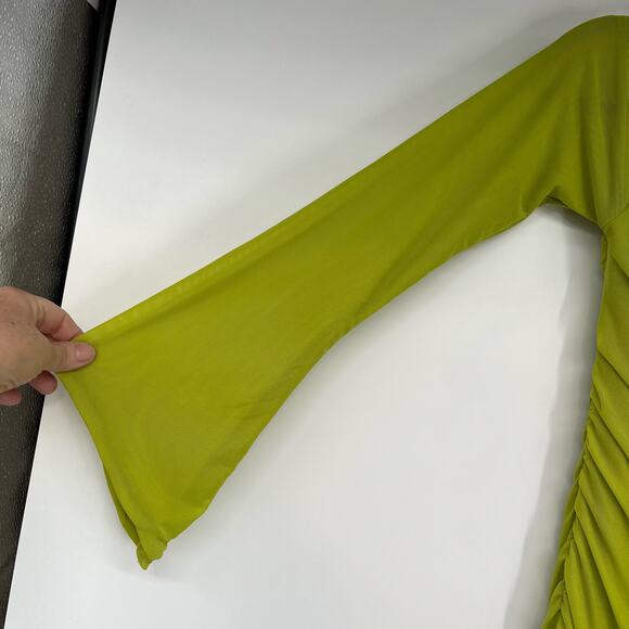 NWT Oh Polly Odyssey Fluted Sleeve Mini Dress Women's Size 8 Green Stretch Mesh - Picture 7 of 11